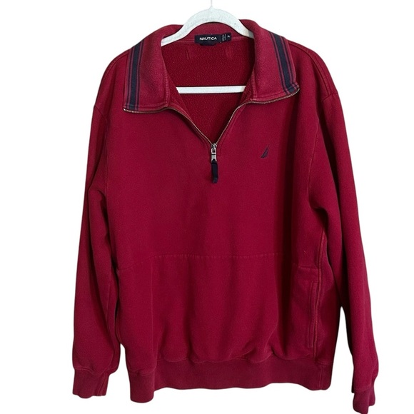 Nautica Dark Red Zip Up Sweatshirt with Classic Style - Picture 2 of 5